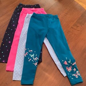 4 leggings (3 Gap, 1 Lands’ End). Very good to excellent condition. Size 4, 4-5